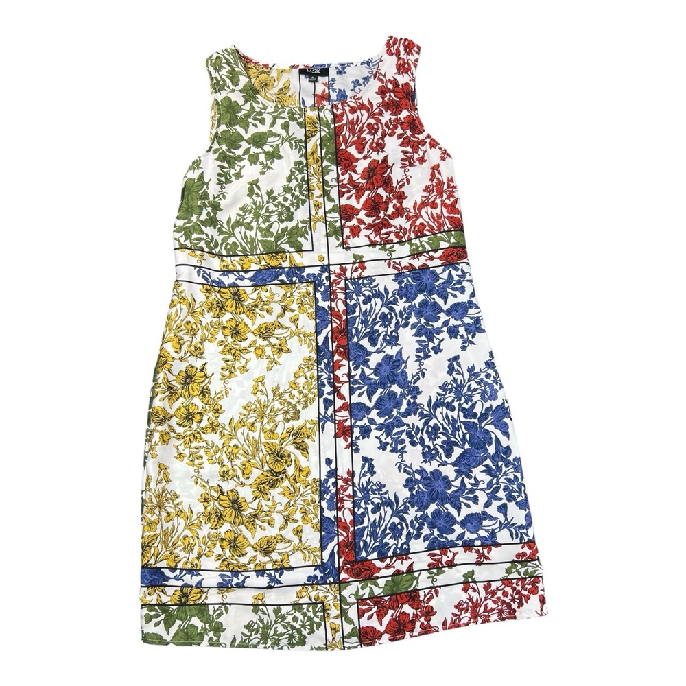 MSK WOMENS FLORAL‎ IVORY MULTI JEWEL TONES SLEEVELESS WOMENS SHEATH DRESS MEDIUM